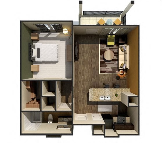 one bedroom 760 sf
